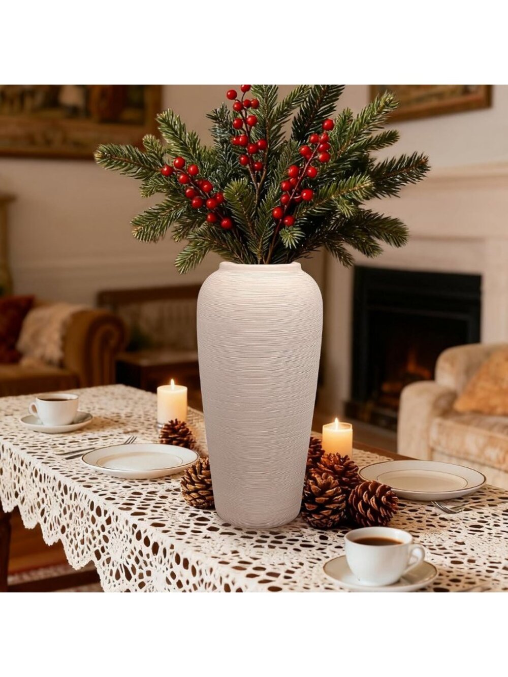 Stylish 12-Inch Tall Neutral Textured Ceramic Vase for Elegant Home Decor